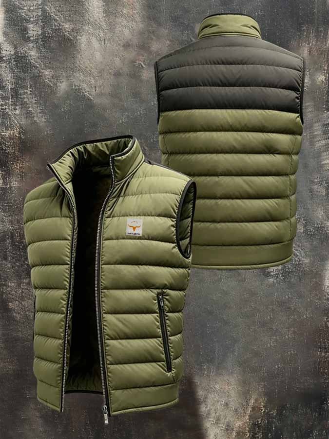 Men's Outdoor Multifunctional Color-Block Panel Down Vest