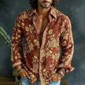 Men's Boho Western Style Vintage Floral Print Long Sleeve Shirt