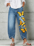 Women's Animal Butterfly Art Print Trousers