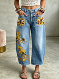 Women's Animal Bees Art Print Pocketing Trousers