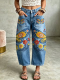 Women's Animal Butterfly Art Print Pocketing Trousers