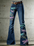 Women's Art Animal Dragonfly Print Flared Trousers