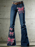 Women's Art Animal Dragonfly Print Flared Trousers