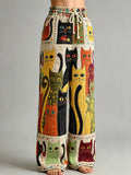 Women's Animal Cat Art Print Trousers