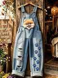 Women's Animal Dog Zipper Art Printed Strap Pants