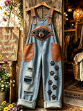 Women's Animal Dog Zipper Art Printed Strap Pants