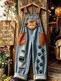 Women's Animal Cat Zipper Art Printed Strap Pants