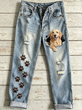 Women's Animal Dog Art Print Flared Trousers