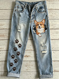 Women's Animal Dog Art Print Flared Trousers