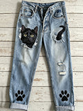 Women's Animal Cat Art Print Flared Trousers