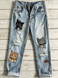 Women's Casual Jeans with Vintage Animal Art Print