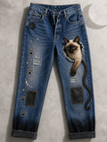 Women's Casual Jeans with Vintage Animal Art Print