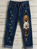 Women's Animal Dog Art Print Flared Trousers
