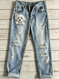 Women's Casual Jeans with Vintage Animal Art Print