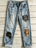 Women's Casual Jeans with Vintage Animal Art Print