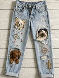 Women's Casual Jeans with Vintage Animal Art Print