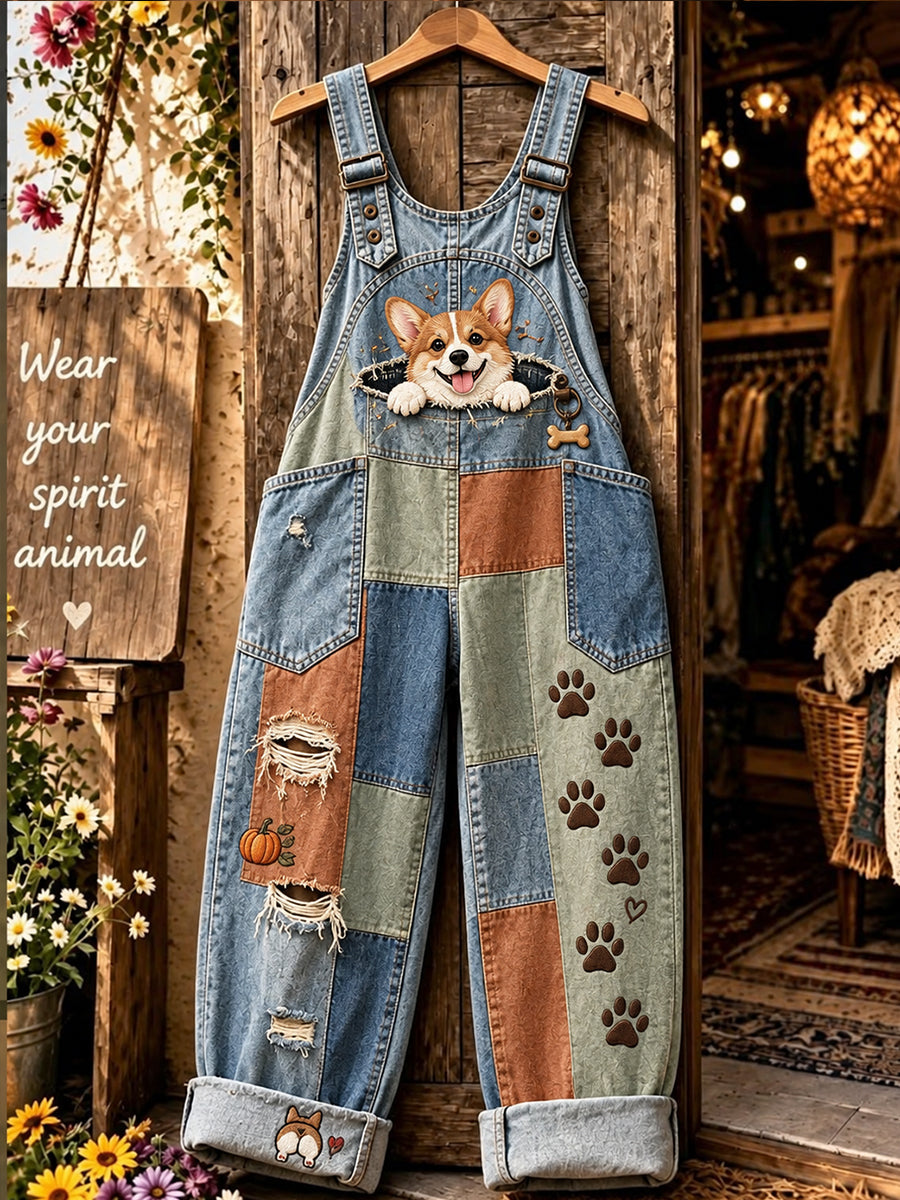 Women's Fun Animal  Art Print Casual Overalls