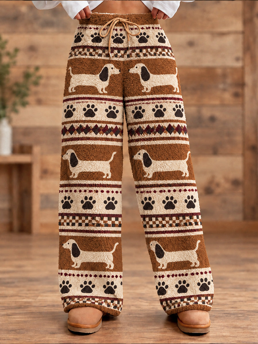 Women's Animal Dog Art Printed Flannel Pants
